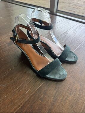 Tory Burch Savannah Suede Wedge Ankle Strap Sandal Teal Womens Sz 7.5